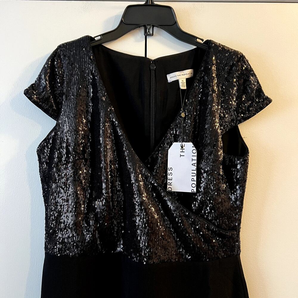 Dress The Population Jaleah Bodycon Sequin Midi Dress Black Size XL Short sleeve - Picture 5 of 14